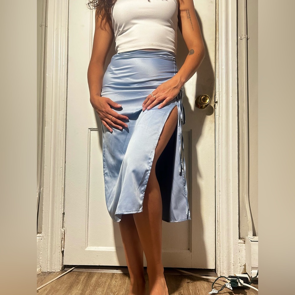 Light Blue Satin Pencil Skirt 🦋